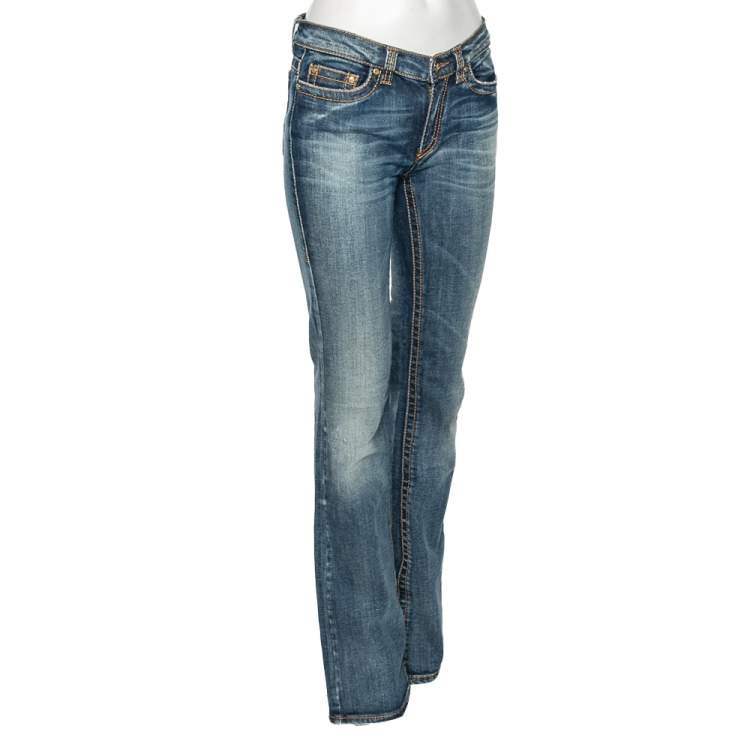 Pre Owned Roberto Cavalli Blue Denim Distress Flared Jeans S
