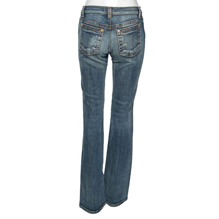 Pre Owned Roberto Cavalli Blue Denim Distress Flared Jeans S