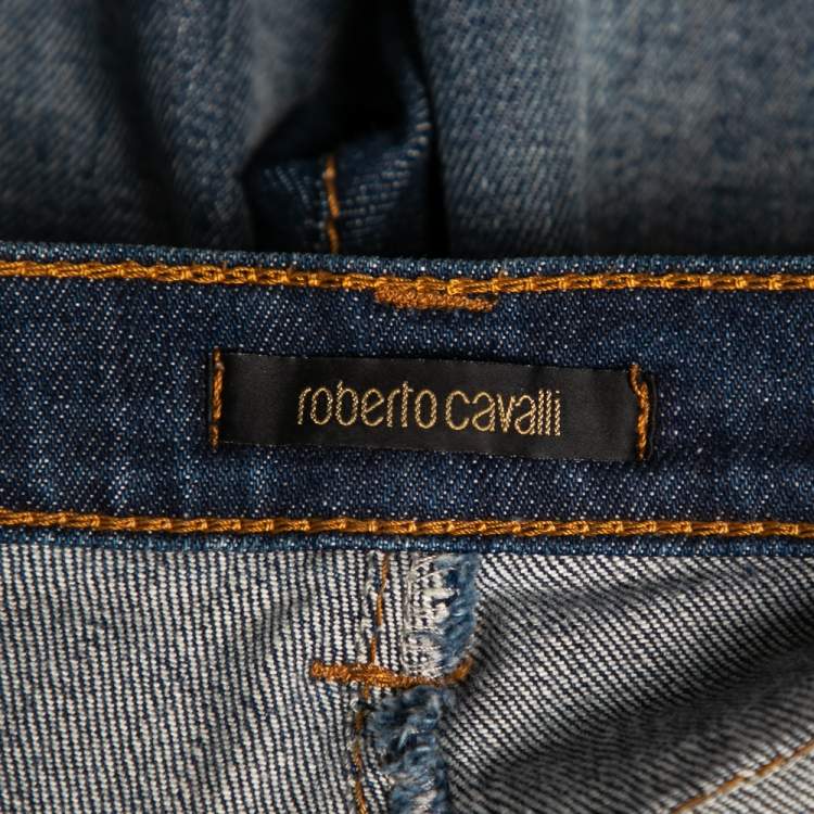 Pre Owned Roberto Cavalli Blue Denim Distress Flared Jeans S