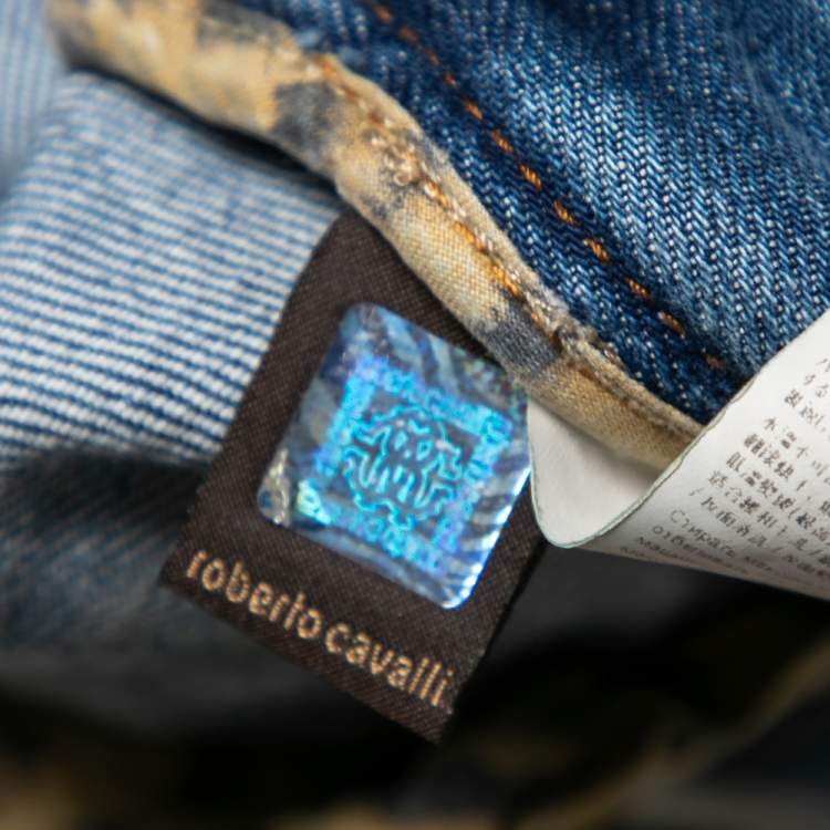 Pre Owned Roberto Cavalli Blue Faded Effect Denim Straight Leg Jeans M 