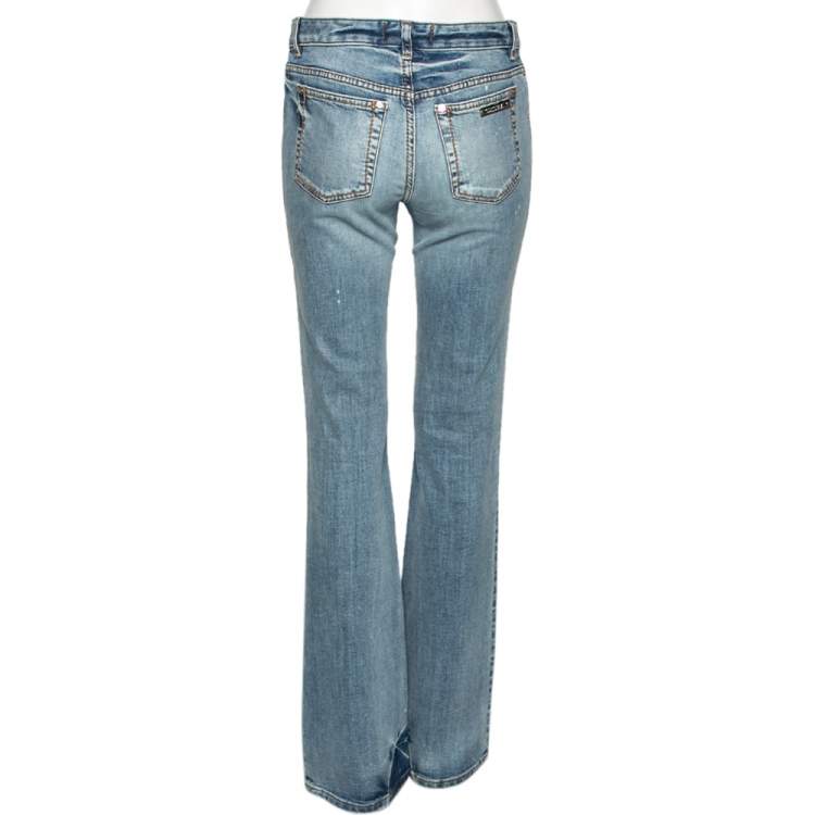 Pre Owned Roberto Cavalli Blue Faded Effect Denim Straight Leg Jeans M 