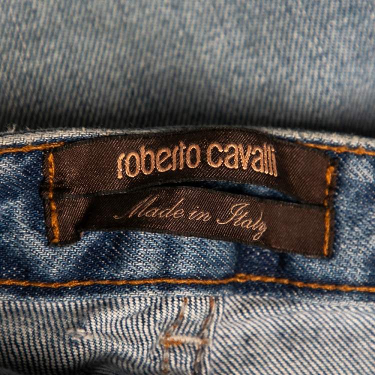 Pre Owned Roberto Cavalli Blue Faded Effect Denim Straight Leg Jeans M 