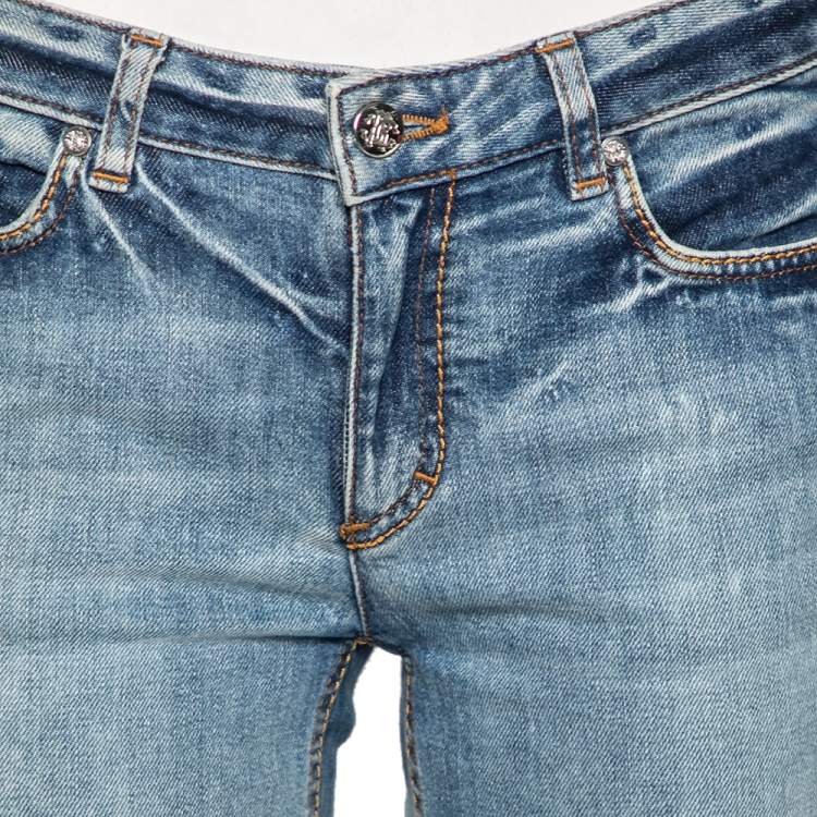 Pre Owned Roberto Cavalli Blue Faded Effect Denim Straight Leg Jeans M 