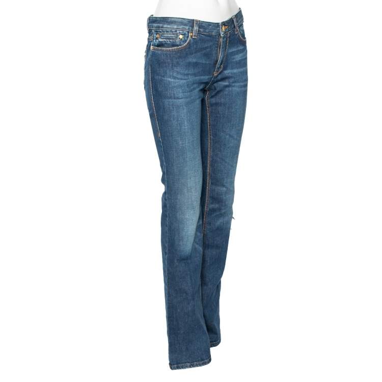Pre Owned Roberto Cavalli Blue Denim Straight Fit Jeans M