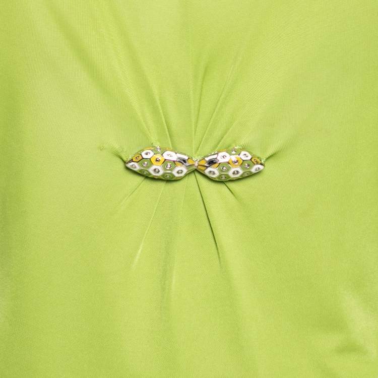 Pre Owned Roberto Cavalli Green Jersey Embellished Detailed Sleeveless Top M