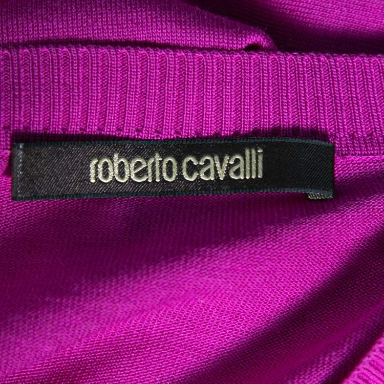 Pre Owned Roberto Cavalli Magenta Silk Knit Cut-Out Pattern Detailed Top M