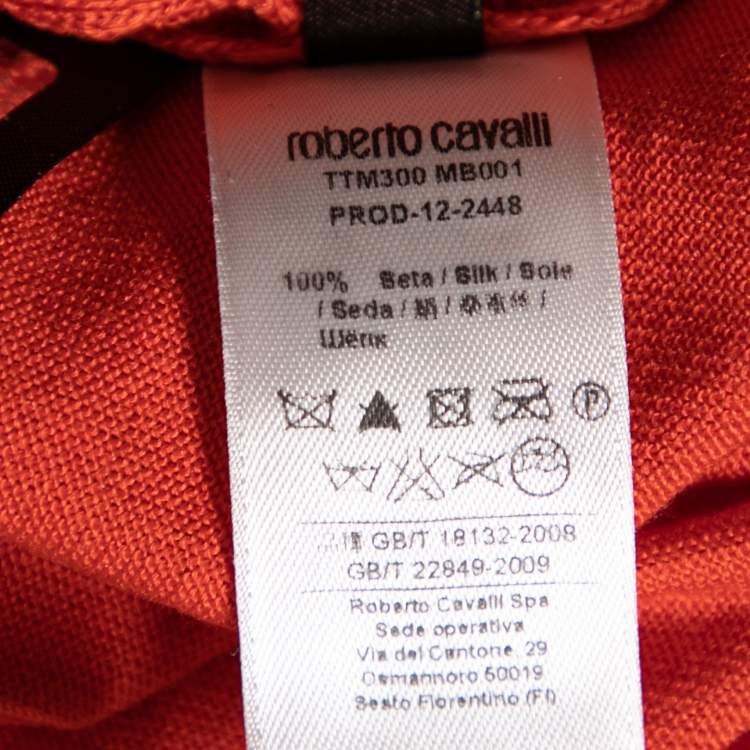 Pre Owned Roberto Cavalli Orange Silk Knit Cut-Out Pattern Detailed Top M