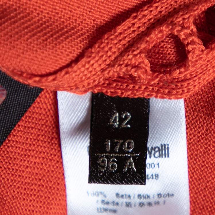 Pre Owned Roberto Cavalli Orange Silk Knit Cut-Out Pattern Detailed Top M