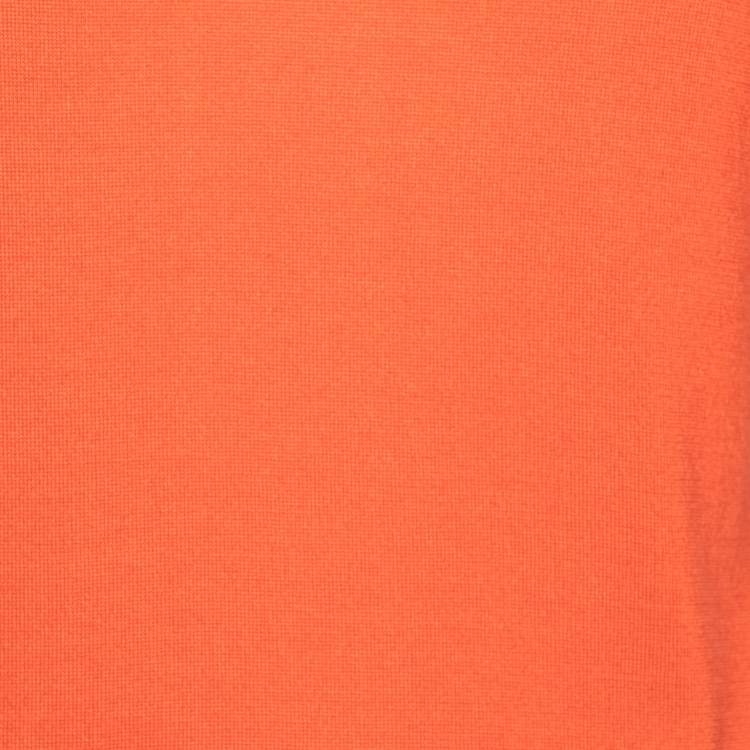 Pre Owned Roberto Cavalli Orange Silk Knit Cut-Out Pattern Detailed Top M