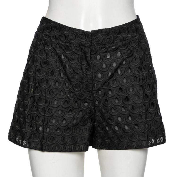 Pre Owned Roberto Cavalli Black Cutwork Cotton Shorts M