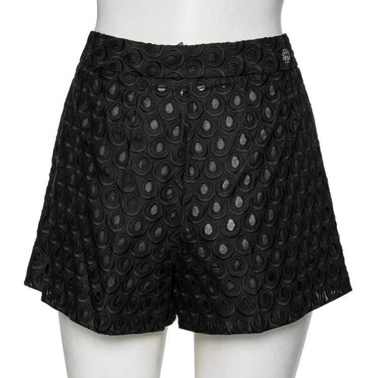 Pre Owned Roberto Cavalli Black Cutwork Cotton Shorts M