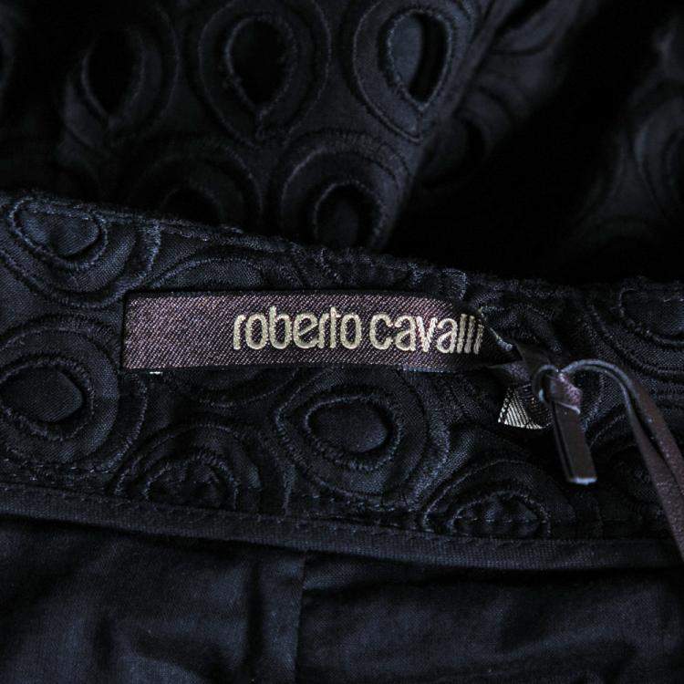 Pre Owned Roberto Cavalli Black Cutwork Cotton Shorts M