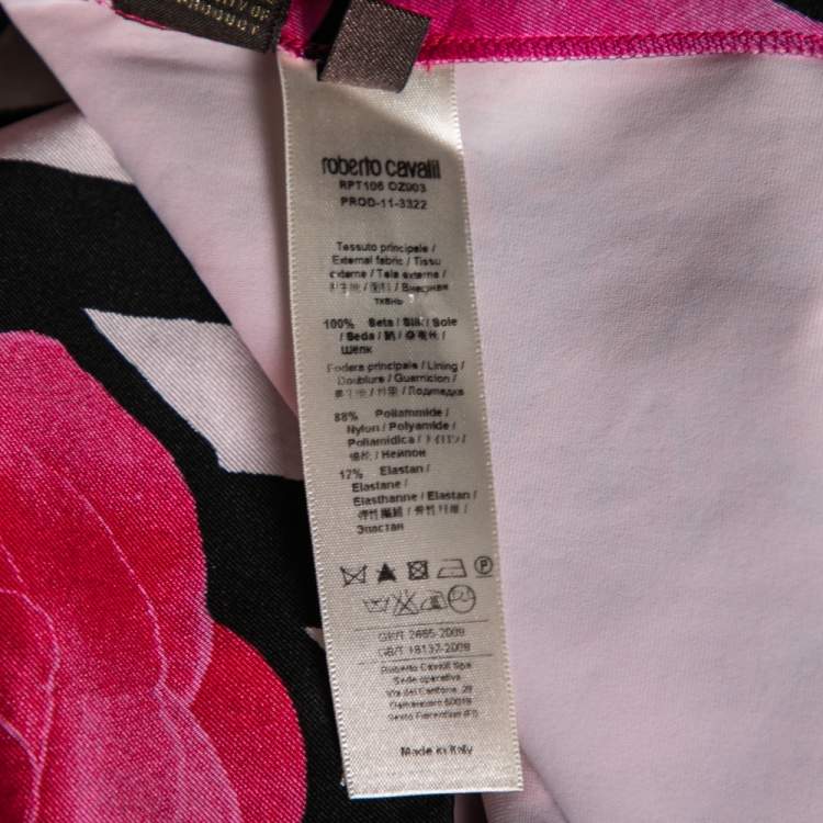 Pre Owned Roberto Cavalli Pink Floral Printed Silk Sleeveless Dress M