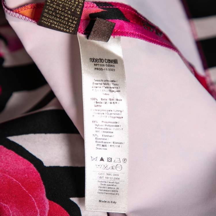 Pre Owned Roberto Cavalli Pink Floral Printed Silk Sleeveless Dress M