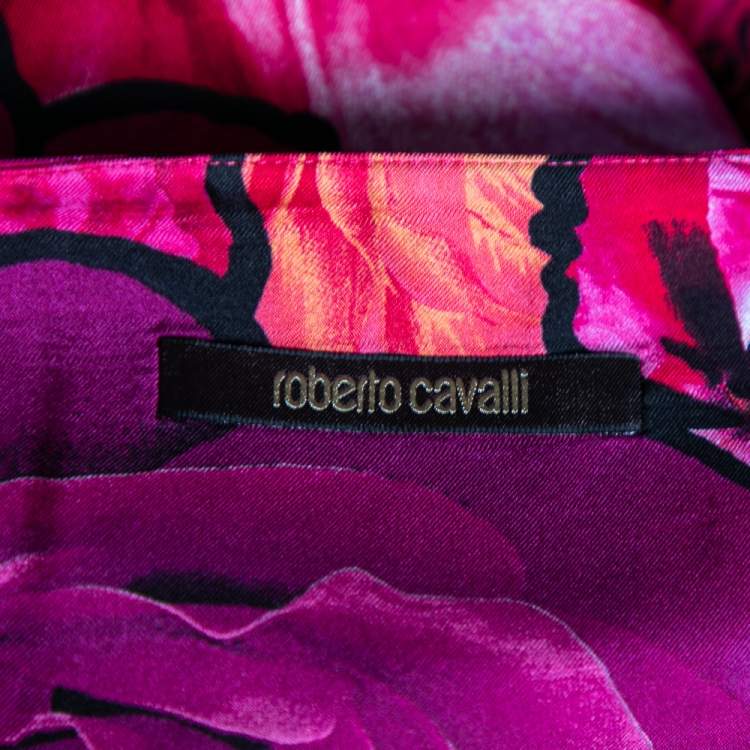 Pre Owned Roberto Cavalli Pink Floral Printed Silk Sleeveless Dress M