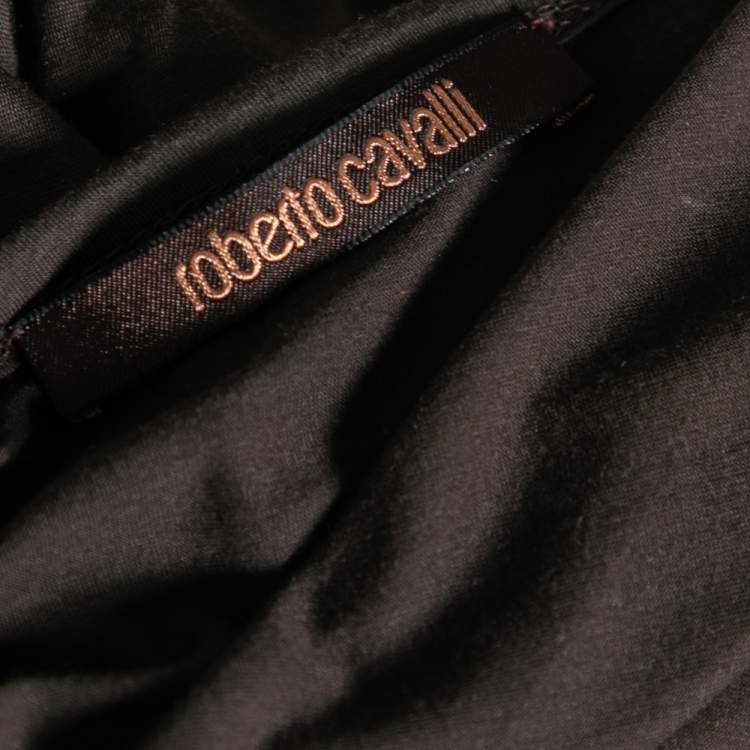 مملوكة مسبقًا Roberto Cavalli Brown Sequin Embellished Modal Knit Scoop Neck T-Shirt S