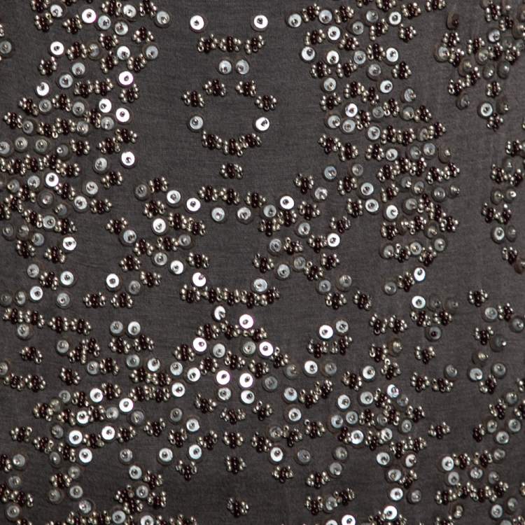 مملوكة مسبقًا Roberto Cavalli Brown Sequin Embellished Modal Knit Scoop Neck T-Shirt S