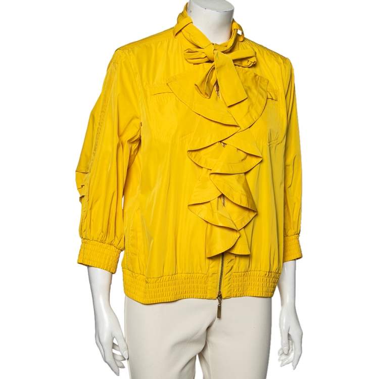 مملوكة مسبقًا Roberto Cavalli Yellow Synthetic Ruffled Bomber Jacket L