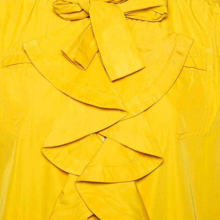 مملوكة مسبقًا Roberto Cavalli Yellow Synthetic Ruffled Bomber Jacket L