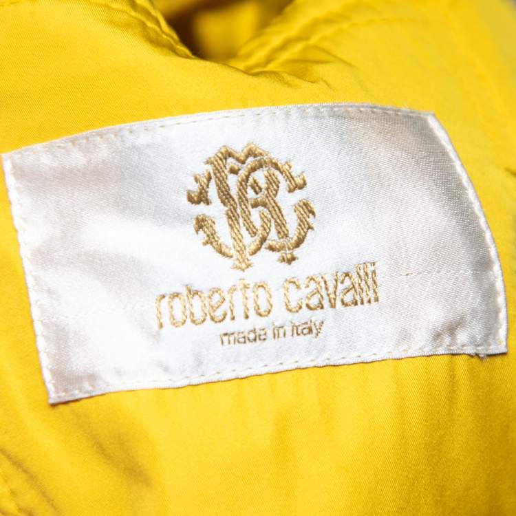 مملوكة مسبقًا Roberto Cavalli Yellow Synthetic Ruffled Bomber Jacket L