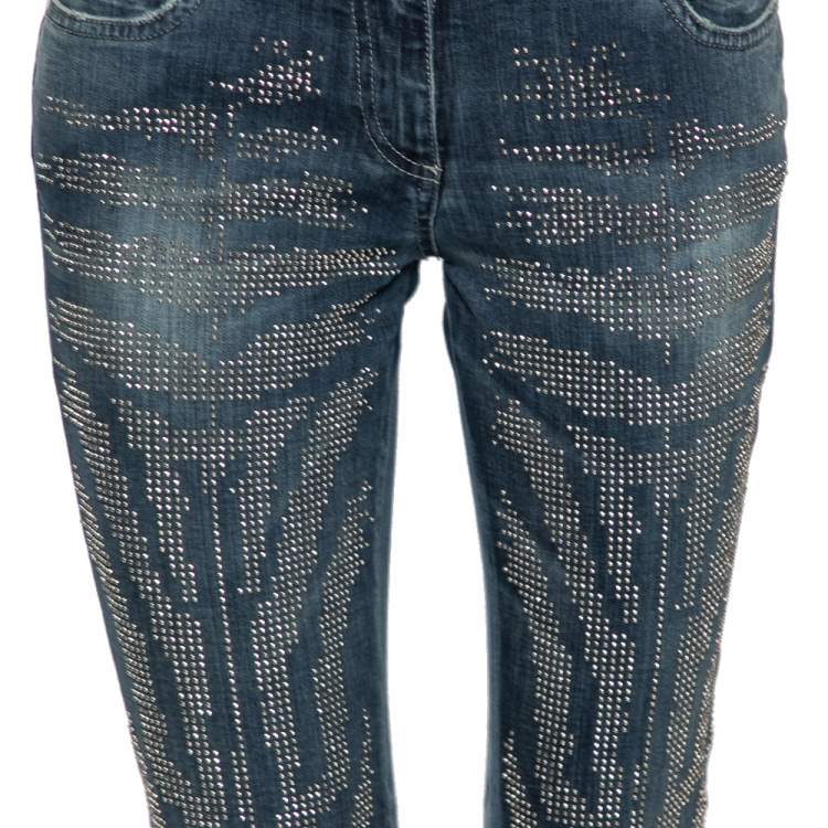 Pre Owned Roberto Cavalli Blue Stud Embellished Denim Slim Fit Jeans M
