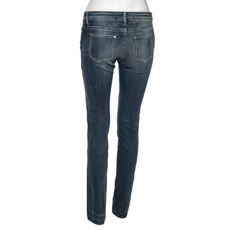 Pre Owned Roberto Cavalli Blue Stud Embellished Denim Slim Fit Jeans M