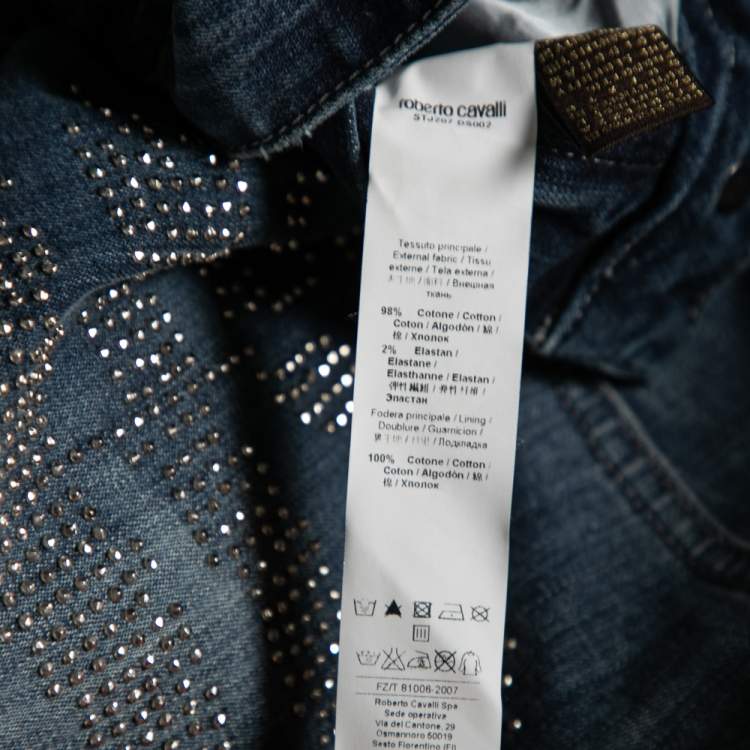 Pre Owned Roberto Cavalli Blue Stud Embellished Denim Slim Fit Jeans M