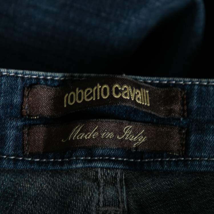 Pre Owned Roberto Cavalli Blue Stud Embellished Denim Slim Fit Jeans M