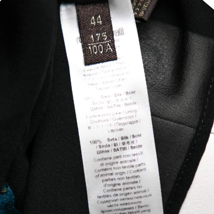 Pre Owned Roberto Cavalli Black Floral Print Sheer Silk Dress M