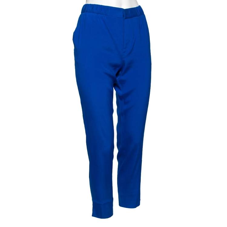 Pre Owned Roberto Cavalli Blue Silk Trousers M