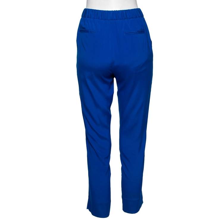 Pre Owned Roberto Cavalli Blue Silk Trousers M