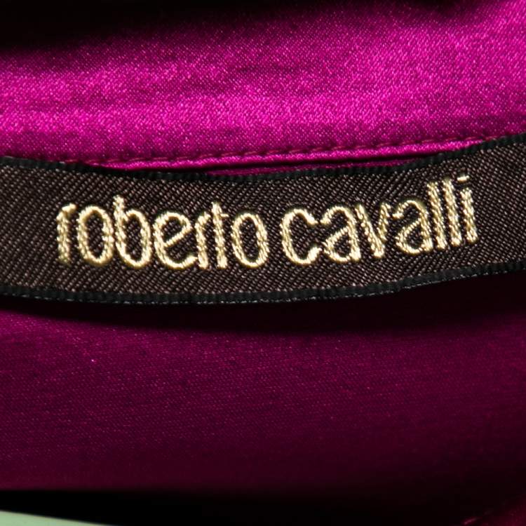 Pre Owned Roberto Cavalli Fuchsia Silk Button Front Long Sleeve Shirt M