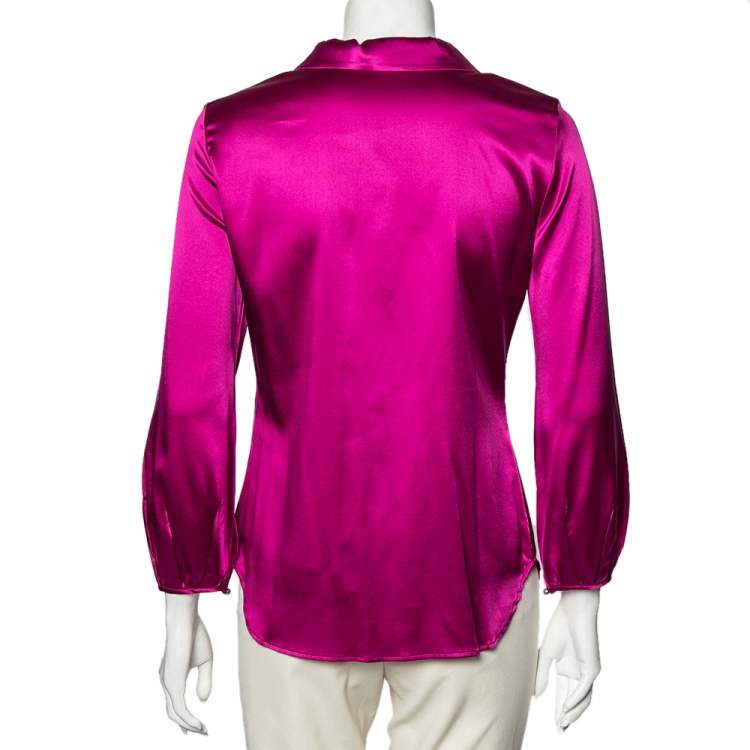 Pre Owned Roberto Cavalli Fuchsia Silk Button Front Long Sleeve Shirt M