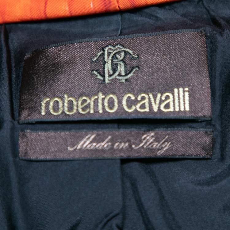 Pre Owned Roberto Cavalli Multicolor Embellished Printed Silk Blazer M