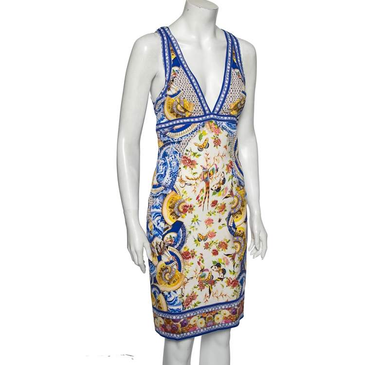 Pre Owned Roberto Cavalli Multicolor Printed Crepe Sleeveless Dress M