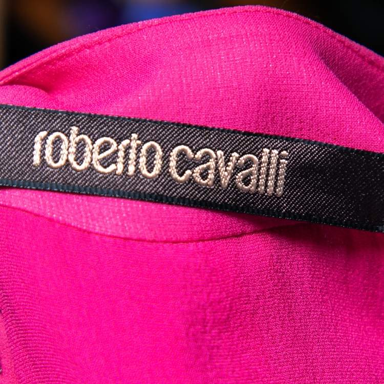 Pre Owned Roberto Cavalli Pink Silk Chiffon Embellished Neck Detail Dress M 