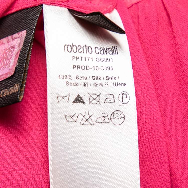 Pre Owned Roberto Cavalli Pink Silk Chiffon Embellished Neck Detail Dress M 