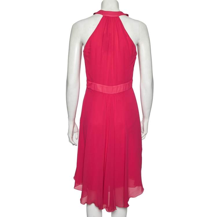 Pre Owned Roberto Cavalli Pink Silk Chiffon Embellished Neck Detail Dress M 