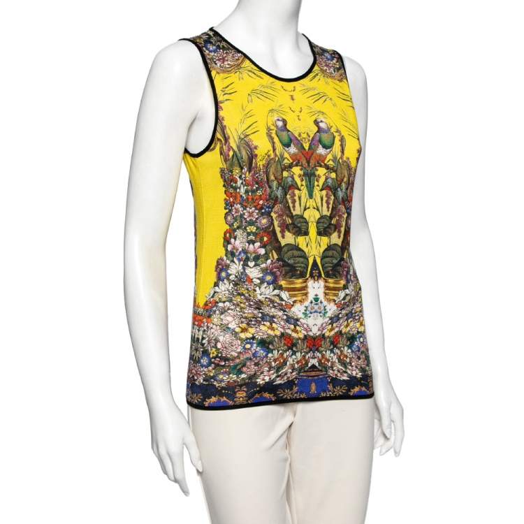 مملوكة مسبقًا Roberto Cavalli Yellow Printed Silk Knit Tank Top M