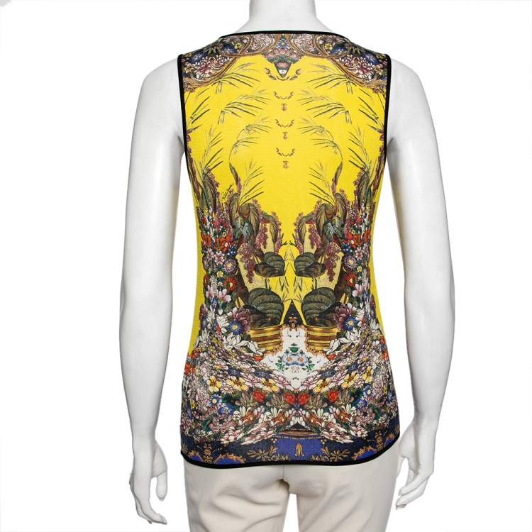 مملوكة مسبقًا Roberto Cavalli Yellow Printed Silk Knit Tank Top M