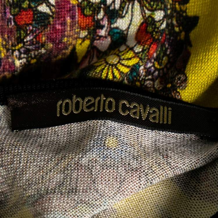 مملوكة مسبقًا Roberto Cavalli Yellow Printed Silk Knit Tank Top M