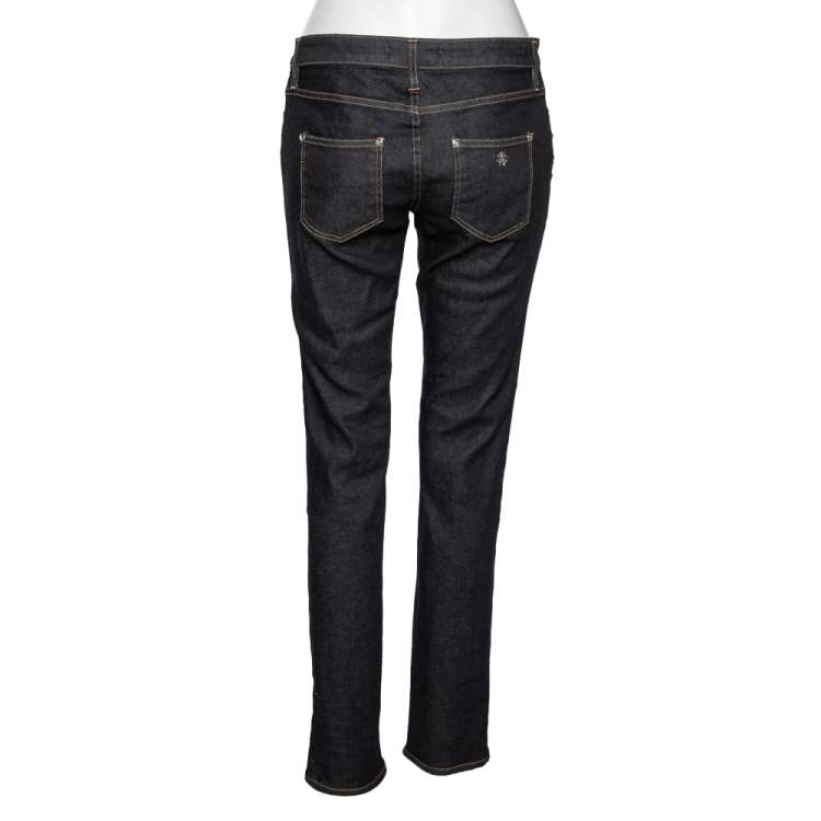 Pre Owned Roberto Cavalli Blue Denim Sequin Embellished Pants M