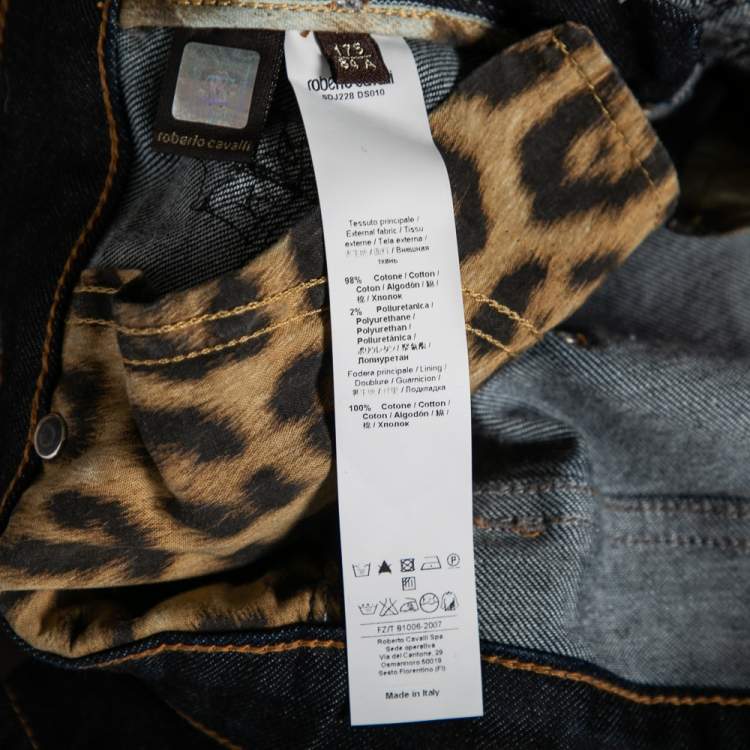 Pre Owned Roberto Cavalli Blue Denim Sequin Embellished Pants M
