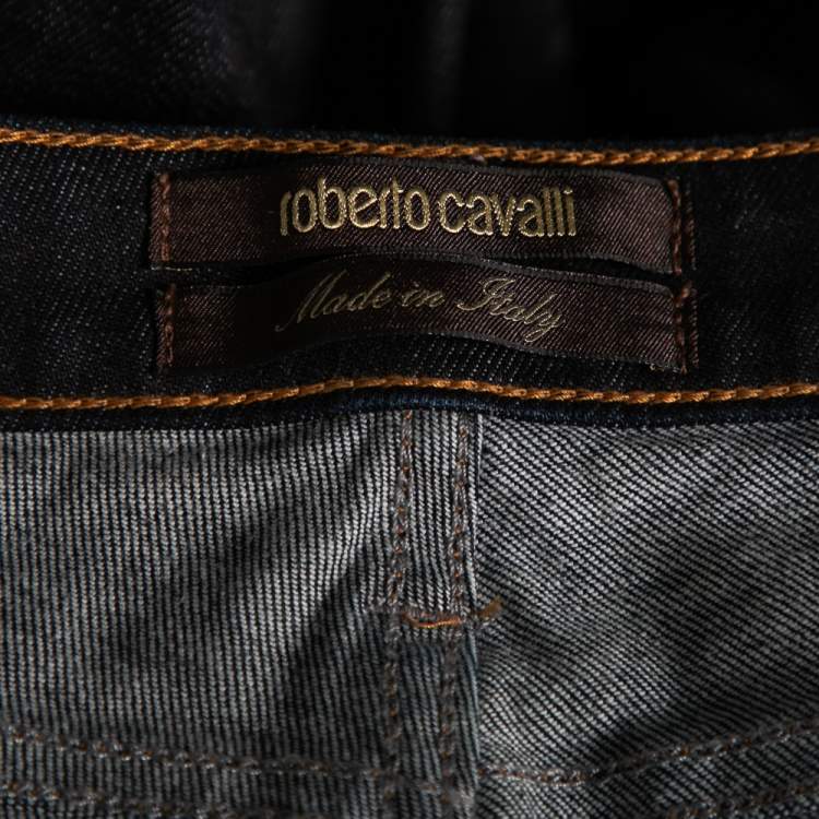 Pre Owned Roberto Cavalli Blue Denim Sequin Embellished Pants M