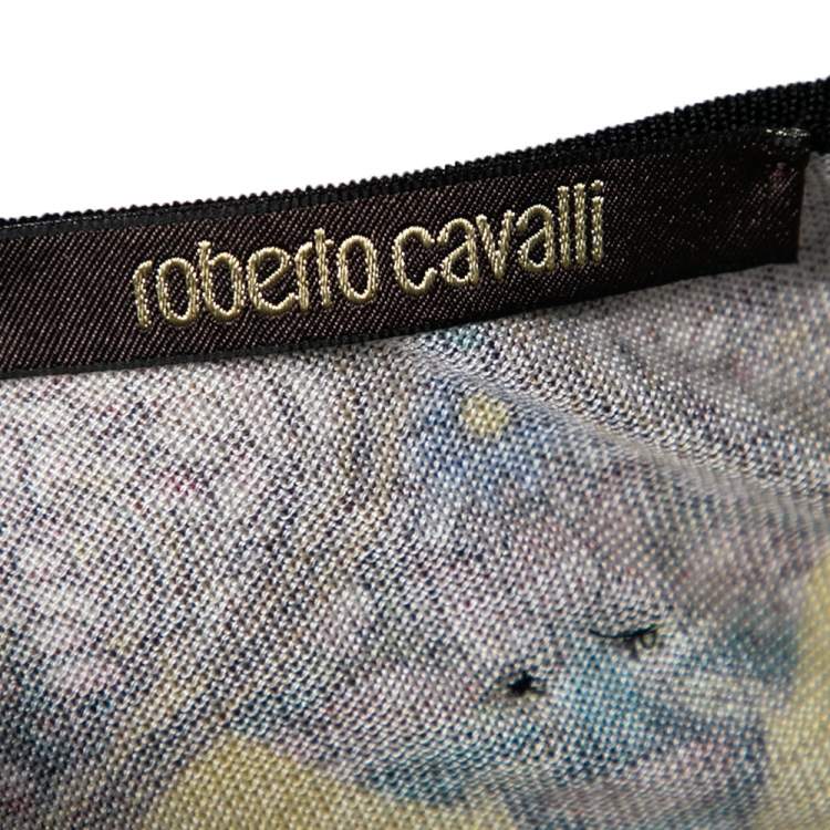 Pre Owned Roberto Cavalli Yellow Printed Silk Knit Button Front Cardigan M