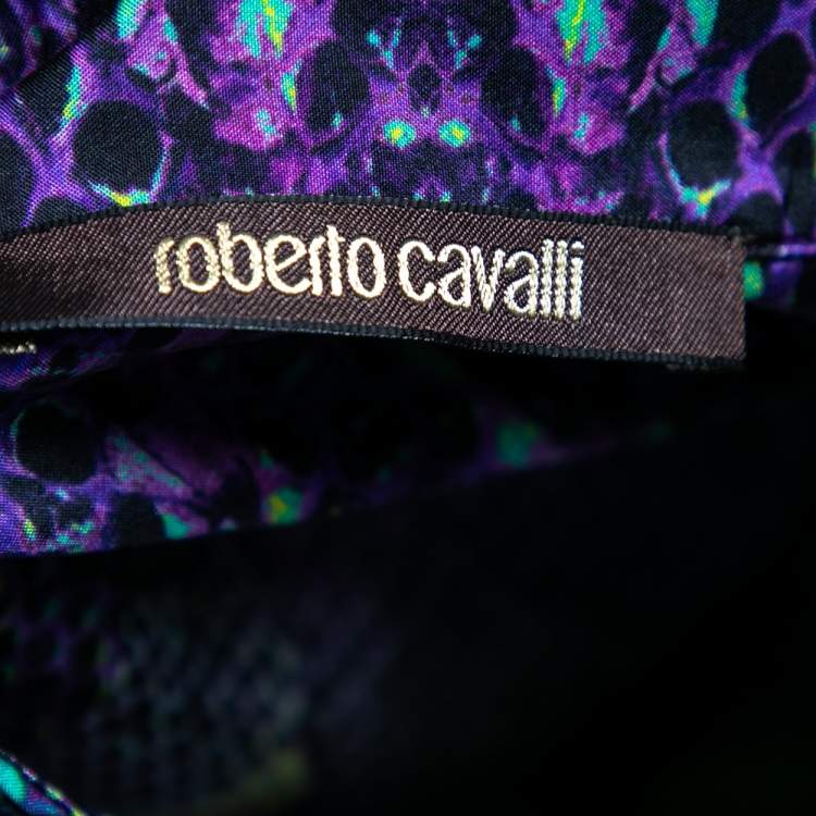Pre Owned Roberto Cavalli Purple Printed Silk Button Front Shirt M