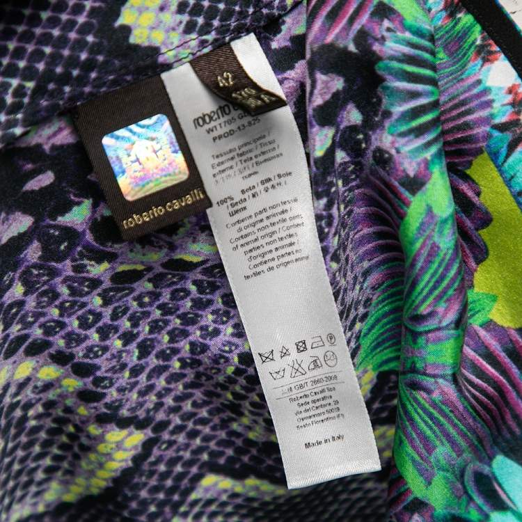 Pre Owned Roberto Cavalli Purple Printed Silk Button Front Shirt M
