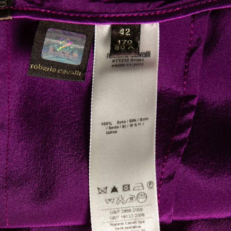 Pre Owned Roberto Cavalli Purple Silk Belted Palazzo Pants M