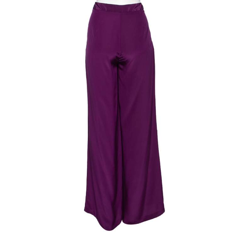 Pre Owned Roberto Cavalli Purple Silk Belted Palazzo Pants M