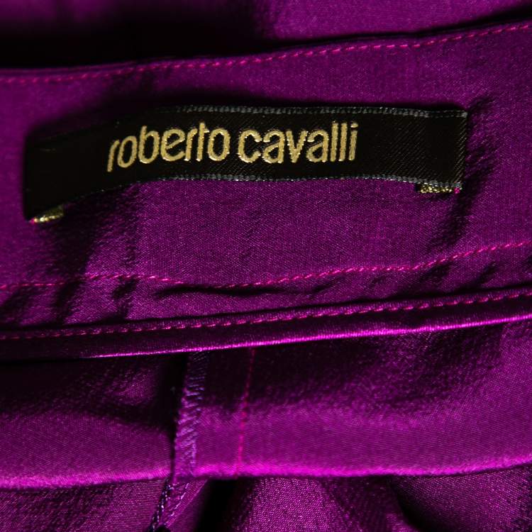 Pre Owned Roberto Cavalli Purple Silk Belted Palazzo Pants M
